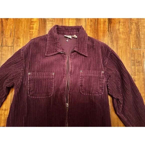 Crossroads Vintage Unisex Corduroy Burgundy Zip-Front Shacket-Jacket w/Pockets S - Picture 3 of 9